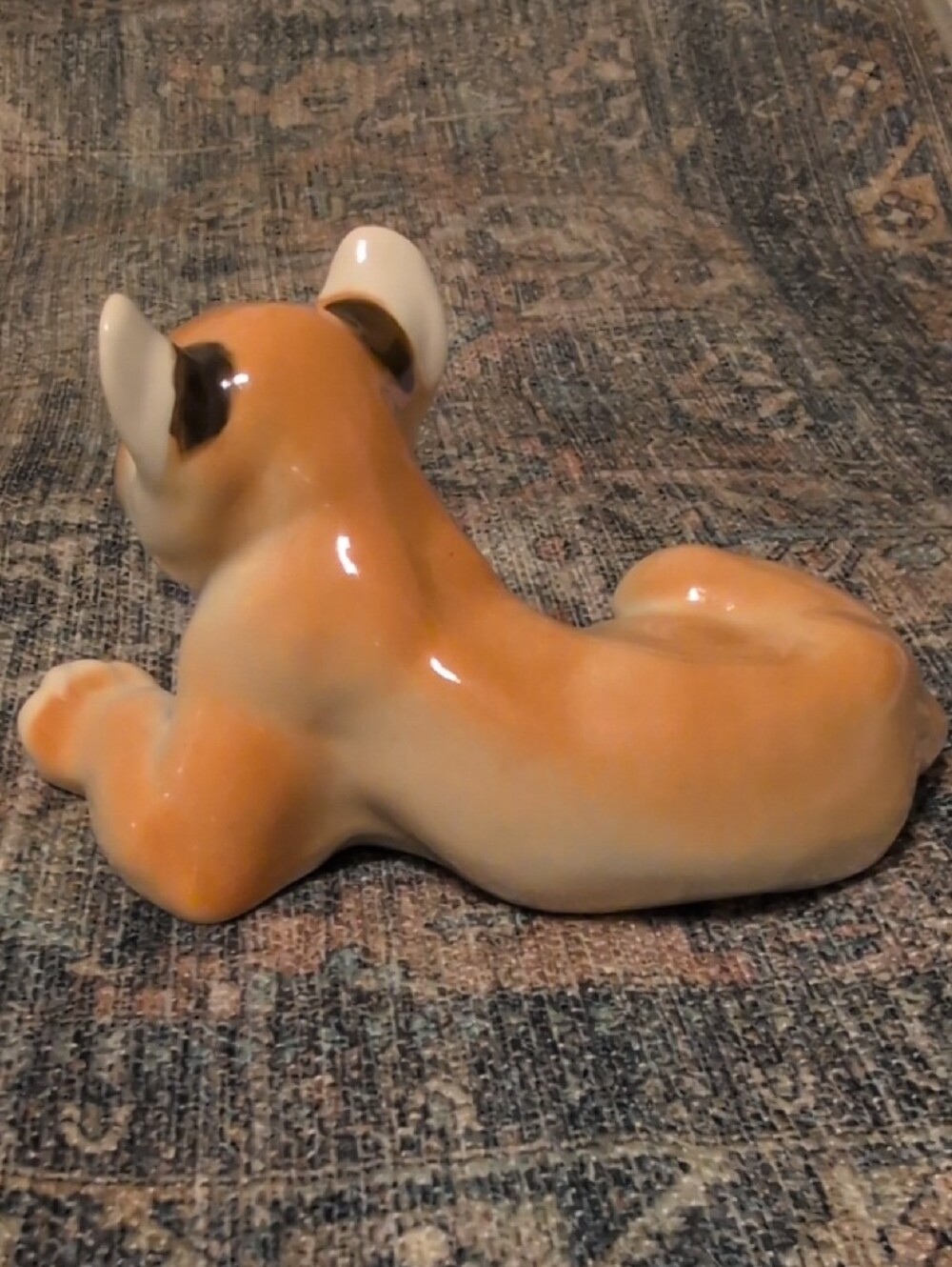 Glossy Ceramic Lying Lioness Figurine in Cream and Tan - Picture 3 of 7